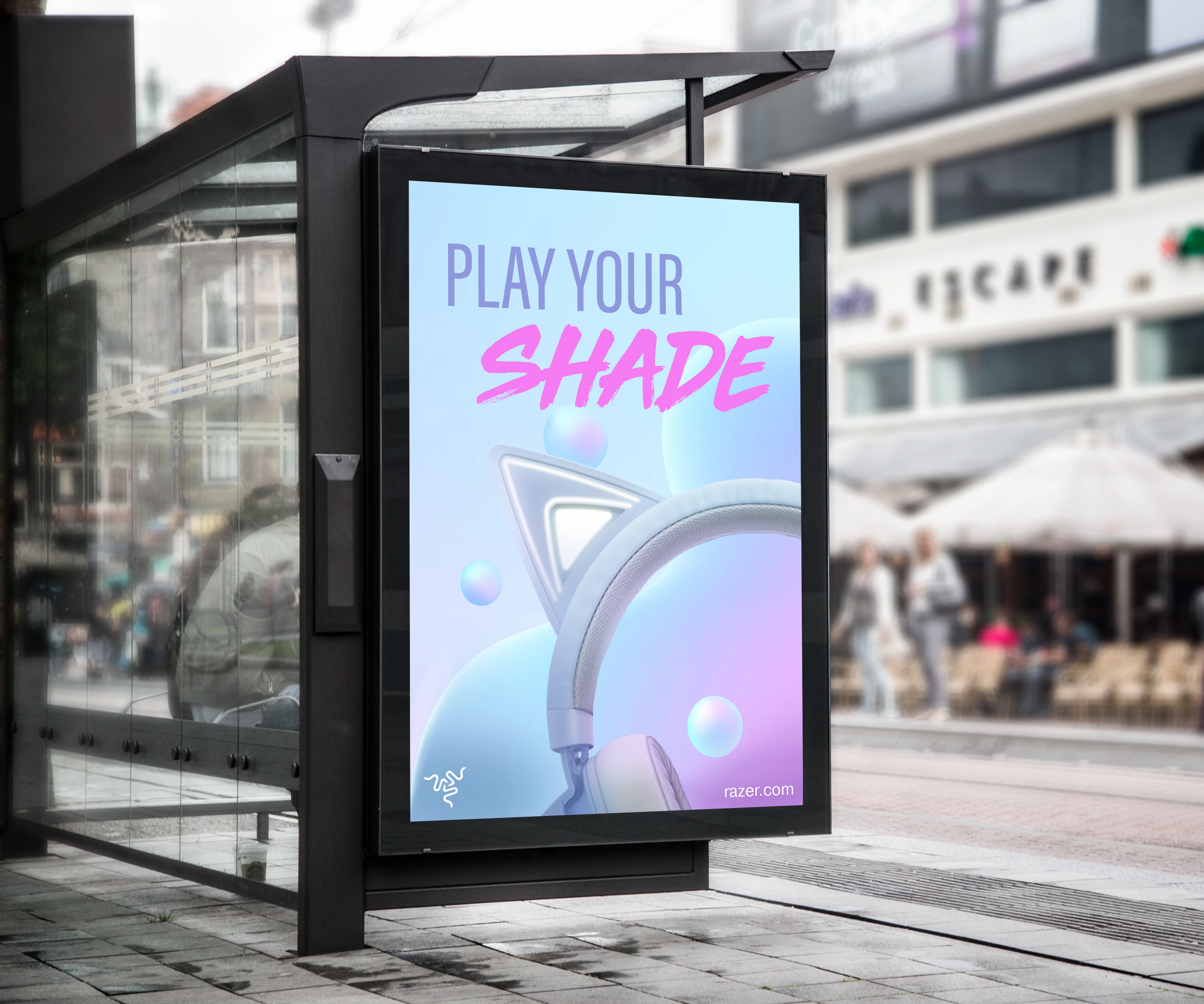 Play Your Shade transit shelter advertisement