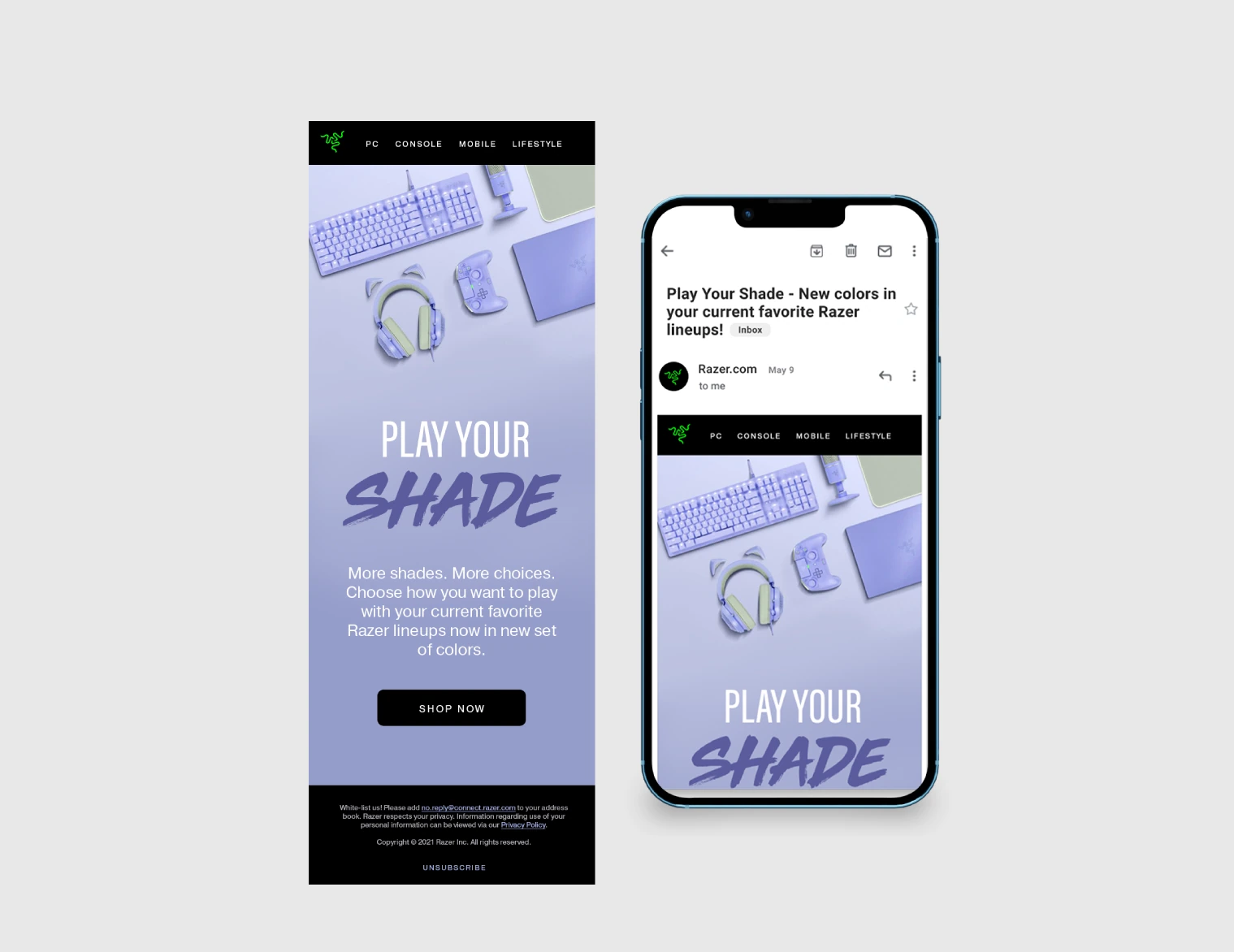Play Your Shade email campaign across desktop and mobile